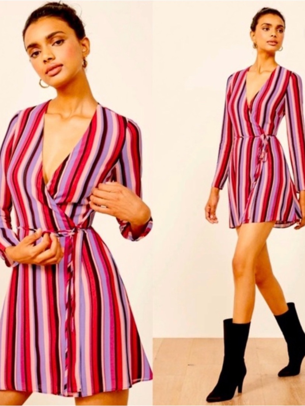 Reformation womans Striped Wrap Mini Dress size XS